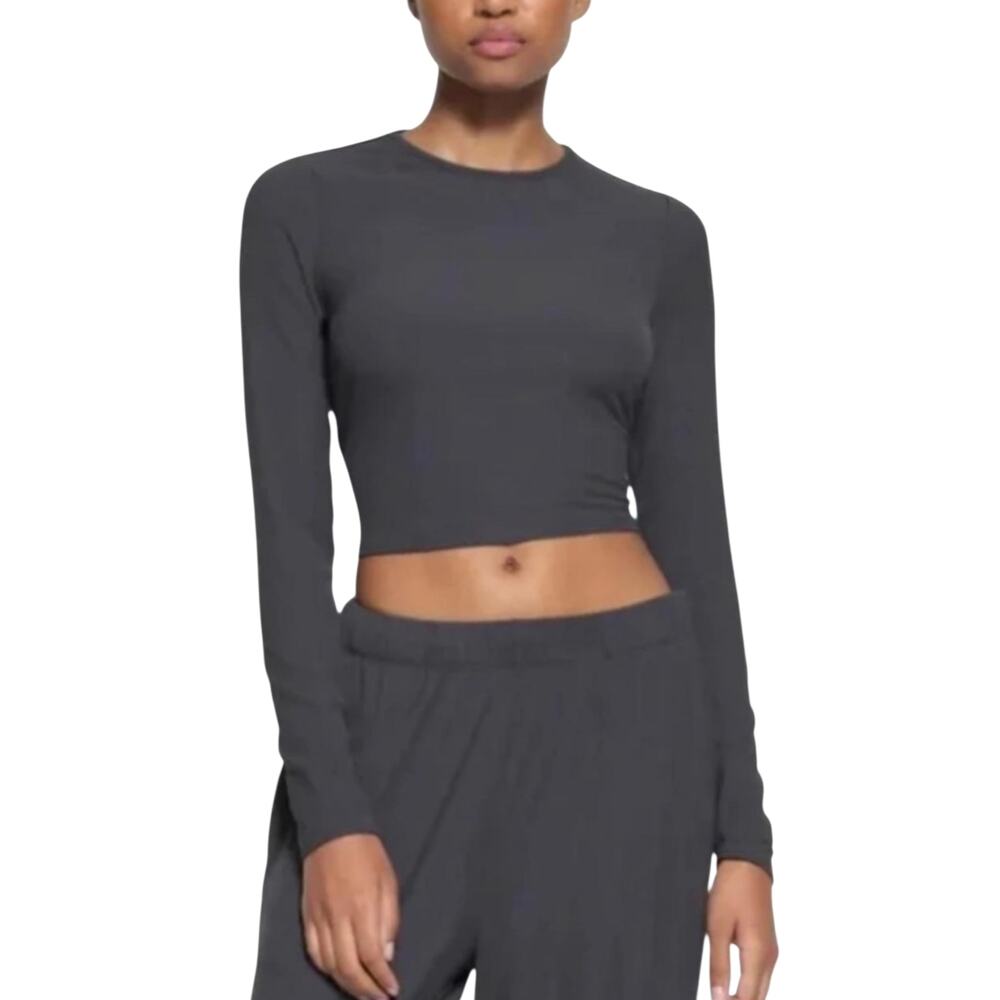 SKIMS Long Sleeve Crop Top in Charcoal Gray